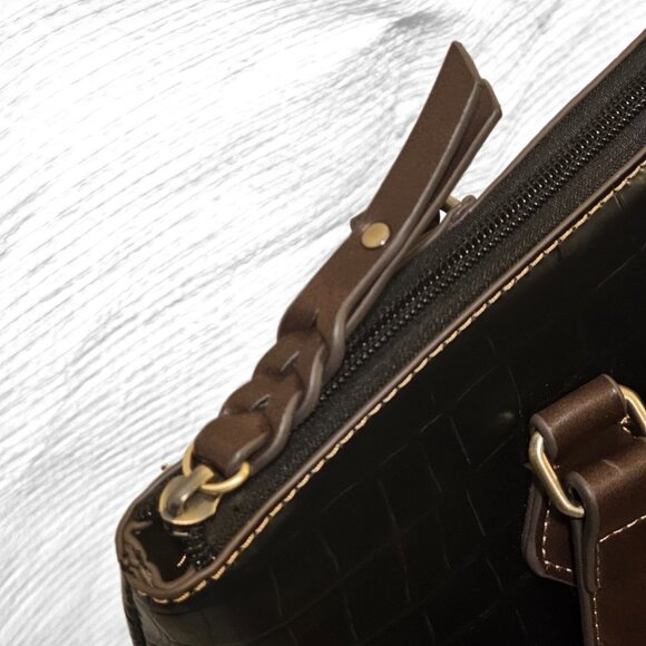 St. John's Bay Women's Black/Brown Crocodile Faux Leather Westbrook Satchel Bag - Picture 6 of 10